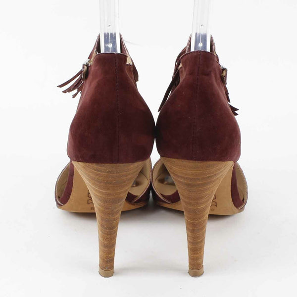 Huma Blanco Sz 38 Burgundy Ankle Fringe Pointed Toe 4in High Heel Shoe