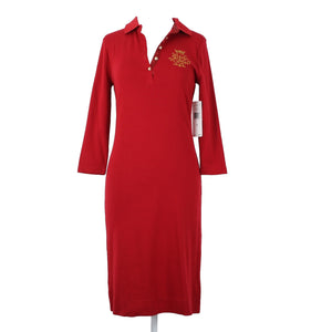 Ralph Lauren NEW $100 Sz S Red Gold Embroidered Beaded 100% Cotton Dress