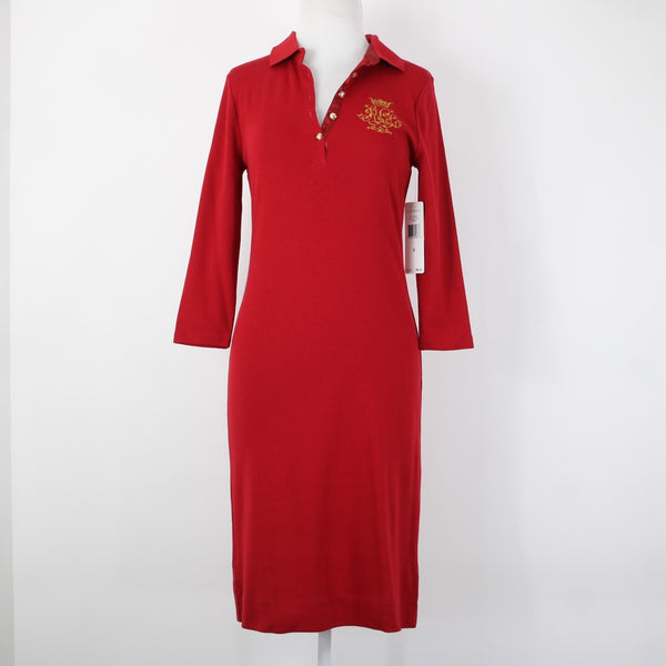 Ralph Lauren NEW $100 Sz S Red Gold Embroidered Beaded 100% Cotton Dress