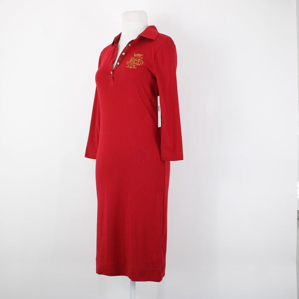 Ralph Lauren NEW $100 Sz S Red Gold Embroidered Beaded 100% Cotton Dress