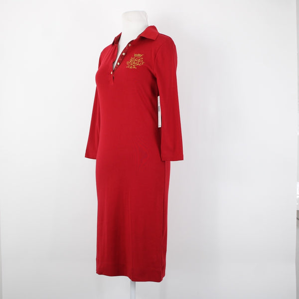Ralph Lauren NEW $100 Sz S Red Gold Embroidered Beaded 100% Cotton Dress