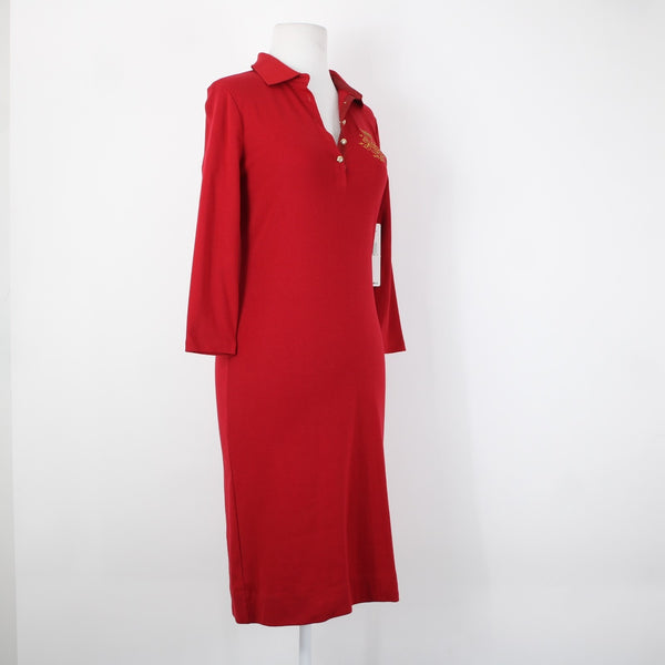 Ralph Lauren NEW $100 Sz S Red Gold Embroidered Beaded 100% Cotton Dress