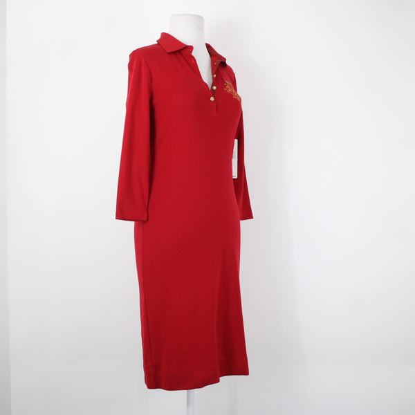 Ralph Lauren NEW $100 Sz S Red Gold Embroidered Beaded 100% Cotton Dress