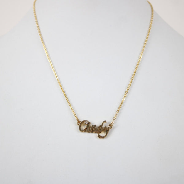 CINDY NEW Name Goldtone Rhinestone Accent 14.5" w 4.5" Multi Ring Ext Necklace
