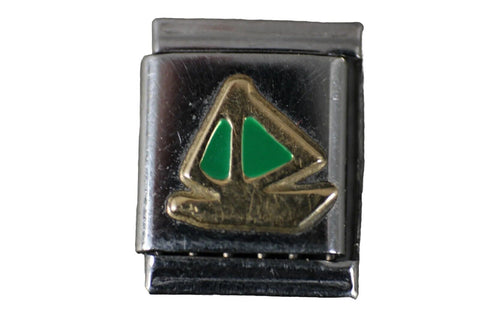 Re Florence "Sail Boat" Gold Stainless Steel Enamel Stretch Link Italian Charm