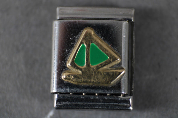 Re Florence "Sail Boat" Gold Stainless Steel Enamel Stretch Link Italian Charm