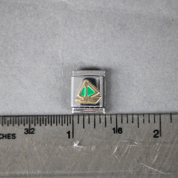 Re Florence "Sail Boat" Gold Stainless Steel Enamel Stretch Link Italian Charm