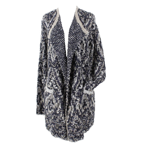 Lucky Brand NEW $149 Sz S Navy Blue Tan Textured Open Acrylic Blend Knit Wrap