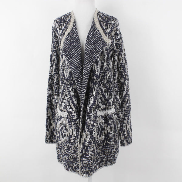 Lucky Brand NEW $149 Sz S Navy Blue Tan Textured Open Acrylic Blend Knit Wrap