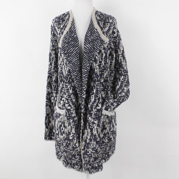 Lucky Brand NEW $149 Sz S Navy Blue Tan Textured Open Acrylic Blend Knit Wrap