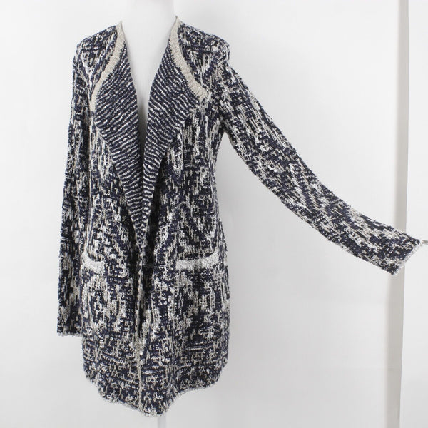 Lucky Brand NEW $149 Sz S Navy Blue Tan Textured Open Acrylic Blend Knit Wrap