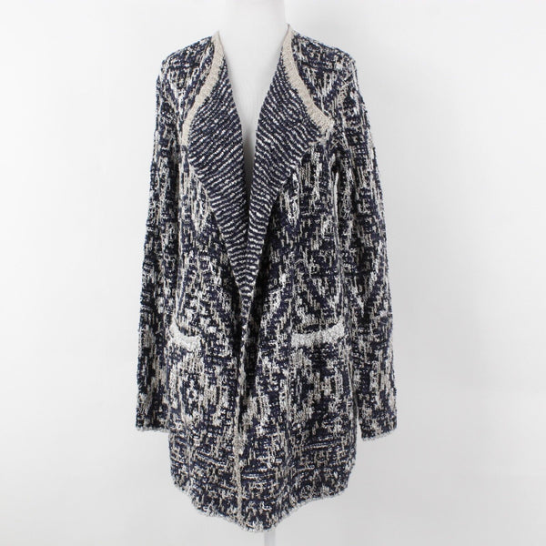 Lucky Brand NEW $149 Sz S Navy Blue Tan Textured Open Acrylic Blend Knit Wrap