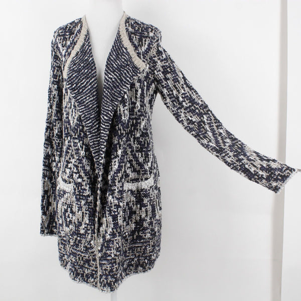 Lucky Brand NEW $149 Sz S Navy Blue Tan Textured Open Acrylic Blend Knit Wrap