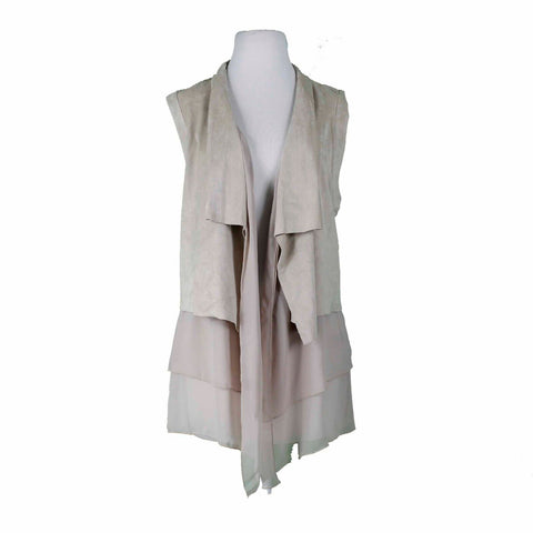 INC NEW $170 Sz M Vakko tan Polyester Blend Vegan Suede Chiffon Tiered Vest