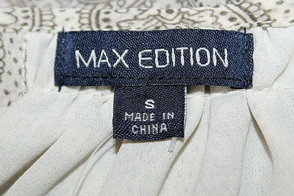 Max Edition NEW Sz S Cream Olive Green Multi Cold Shoulder Lined 100% Poly Top