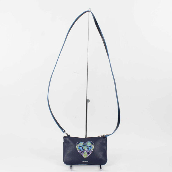 Brighton Sz 5 x 8 Blue Multi Zip Top Crossbody Clutch Faux Leather Purse