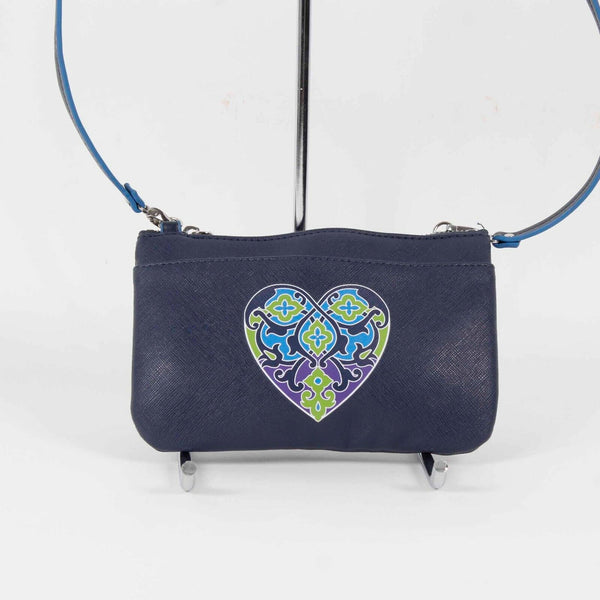 Brighton Sz 5 x 8 Blue Multi Zip Top Crossbody Clutch Faux Leather Purse