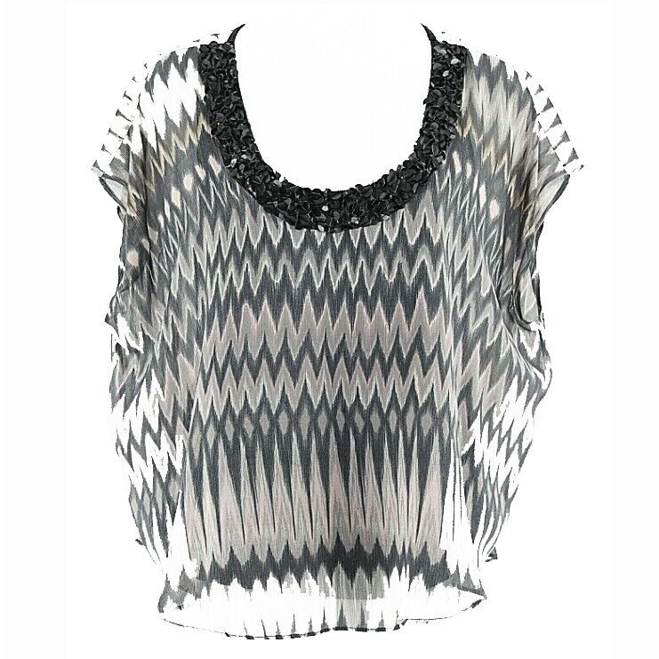 Graham & Spencer Sz P Black Gray Rose Multi Pailettes Silk Modl Cotton Top