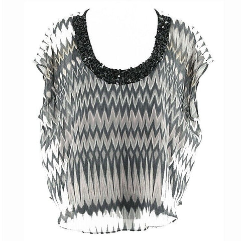 Graham & Spencer Sz P Black Gray Rose Multi Pailettes Silk Modl Cotton Top