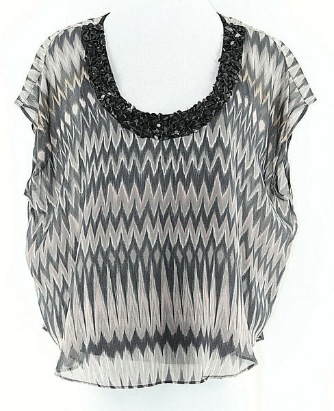 Graham & Spencer Sz P Black Gray Rose Multi Pailettes Silk Modl Cotton Top