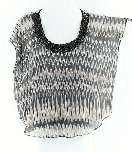 Graham & Spencer Sz P Black Gray Rose Multi Pailettes Silk Modl Cotton Top