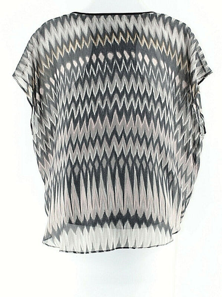 Graham & Spencer Sz P Black Gray Rose Multi Pailettes Silk Modl Cotton Top