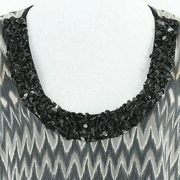 Graham & Spencer Sz P Black Gray Rose Multi Pailettes Silk Modl Cotton Top
