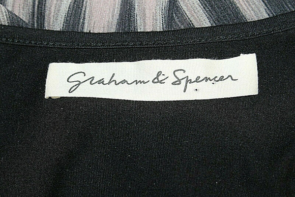 Graham & Spencer Sz P Black Gray Rose Multi Pailettes Silk Modl Cotton Top