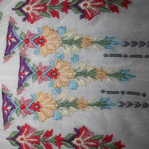 Johnny Was Sz M Cream Multi Color Embroidered Mesh Rayon 100% Rayon PolyTop