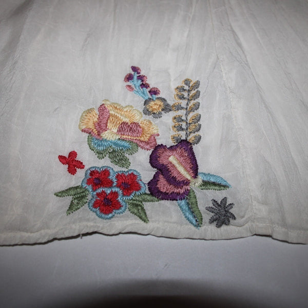 Johnny Was Sz M Cream Multi Color Embroidered Mesh Rayon 100% Rayon PolyTop