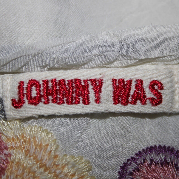 Johnny Was Sz M Cream Multi Color Embroidered Mesh Rayon 100% Rayon PolyTop