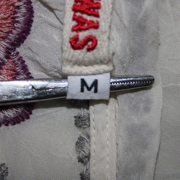 Johnny Was Sz M Cream Multi Color Embroidered Mesh Rayon 100% Rayon PolyTop