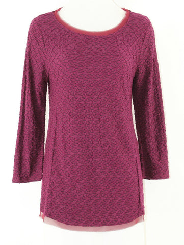 9-H15 St. CL Sz L Burgundy Black Back Zip Rayon Poly Spandex Chiffon Top