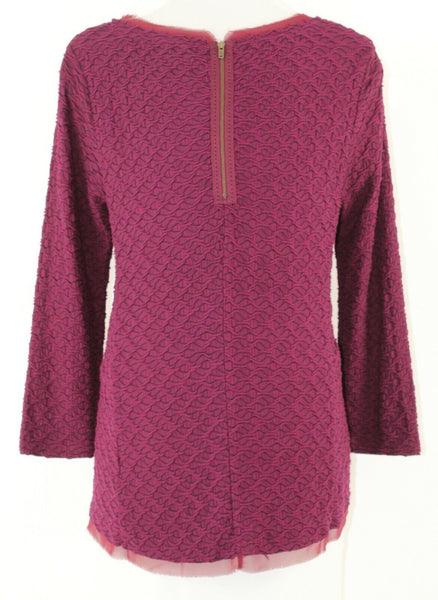 9-H15 St. CL Sz L Burgundy Black Back Zip Rayon Poly Spandex Chiffon Top