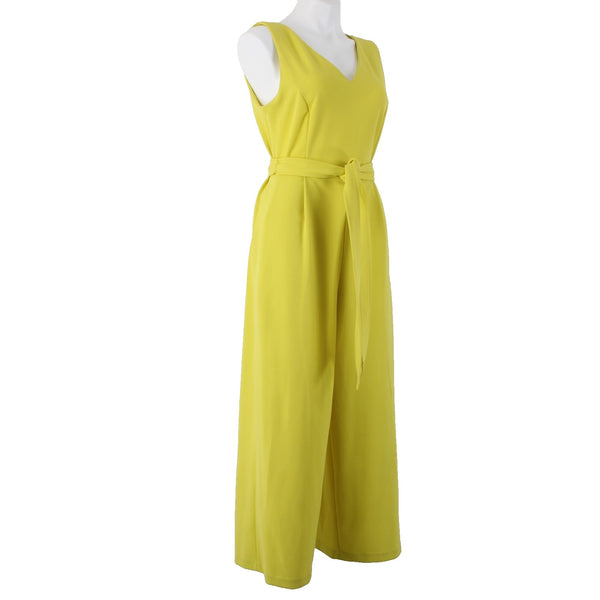 Calvin Klein Jumpsuit Sz 10 x 25 Lime Yellow Belted Pockets V Neck Poly Spandex