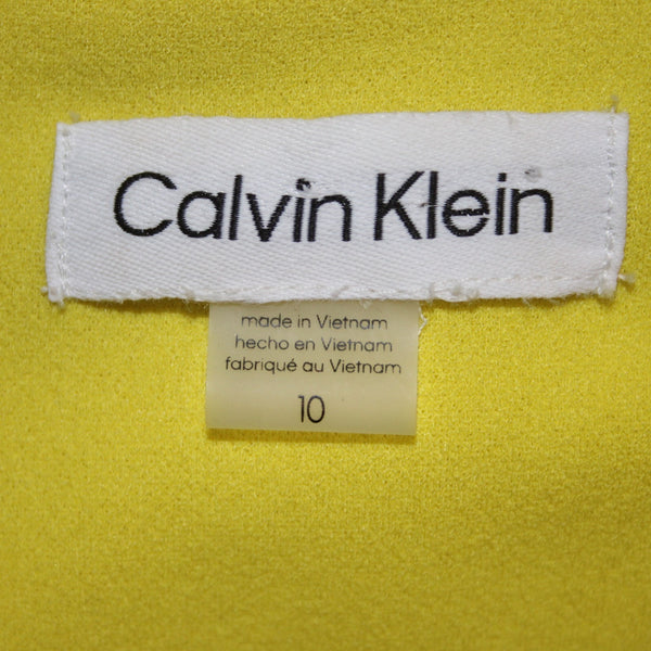 Calvin Klein Jumpsuit Sz 10 x 25 Lime Yellow Belted Pockets V Neck Poly Spandex