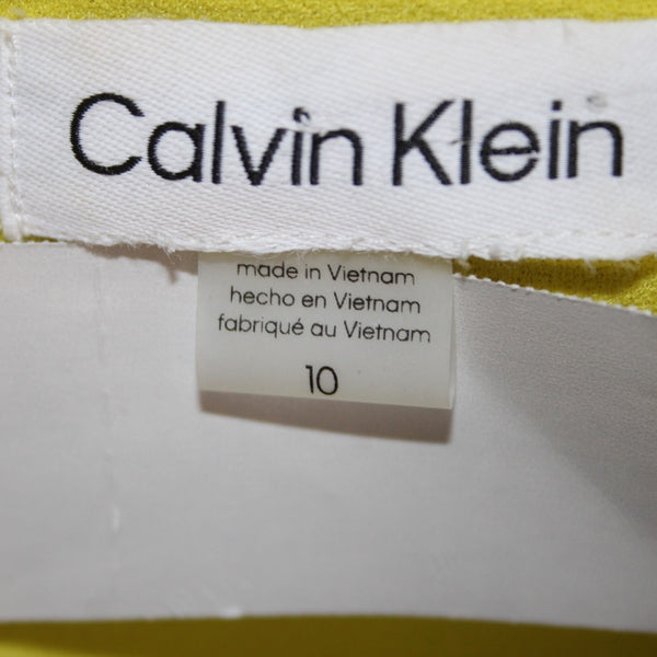Calvin Klein Jumpsuit Sz 10 x 25 Lime Yellow Belted Pockets V Neck Poly Spandex