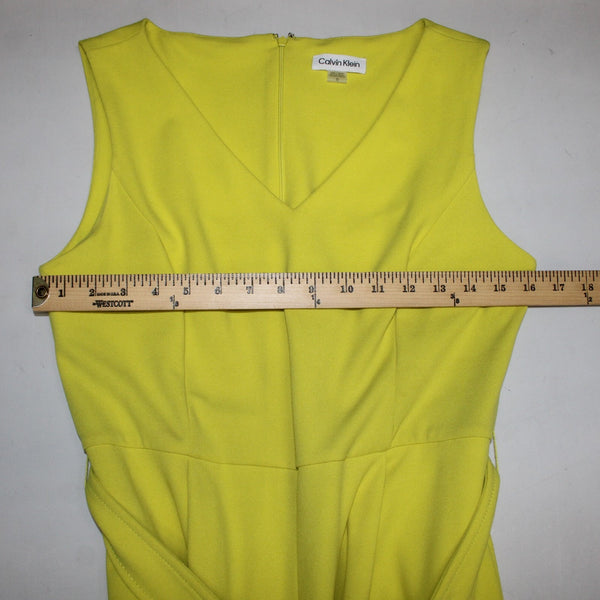 Calvin Klein Jumpsuit Sz 10 x 25 Lime Yellow Belted Pockets V Neck Poly Spandex