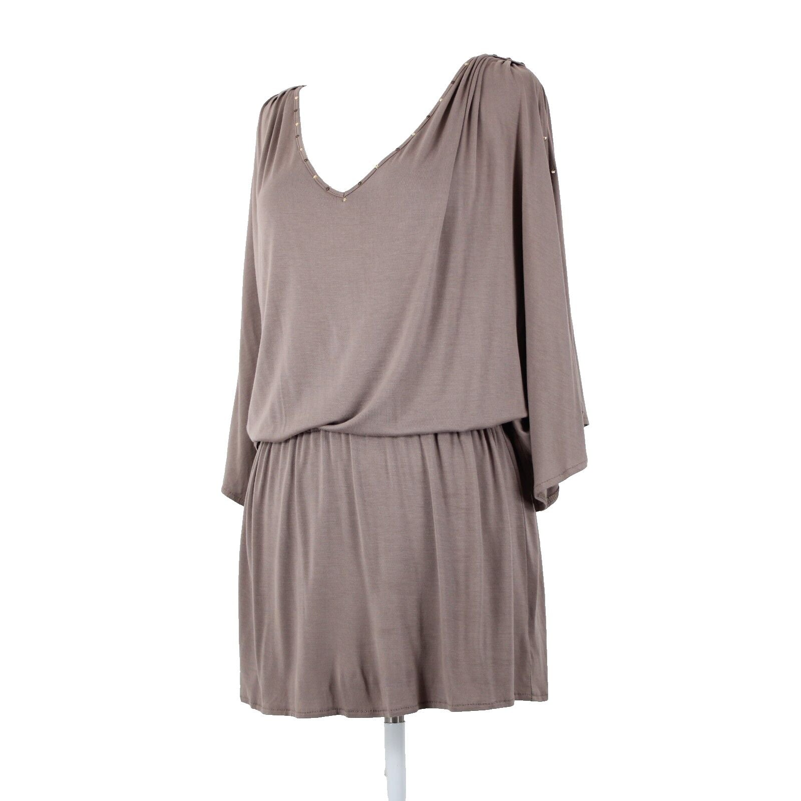 Cache NEW $79 Honey Brown Rhinestones V Neck Cold Shoulder Viscose Spandex Top