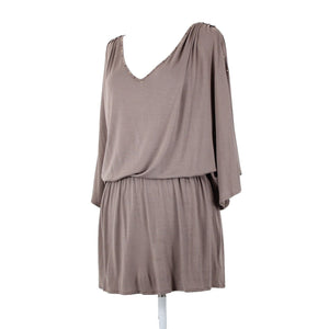 Cache NEW $79 Honey Brown Rhinestones V Neck Cold Shoulder Viscose Spandex Top