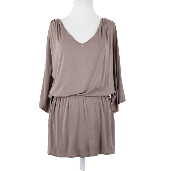 Cache NEW $79 Honey Brown Rhinestones V Neck Cold Shoulder Viscose Spandex Top