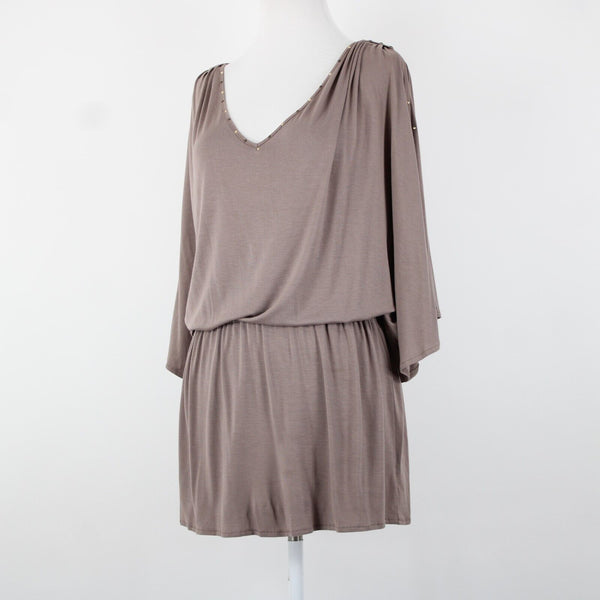 Cache NEW $79 Honey Brown Rhinestones V Neck Cold Shoulder Viscose Spandex Top