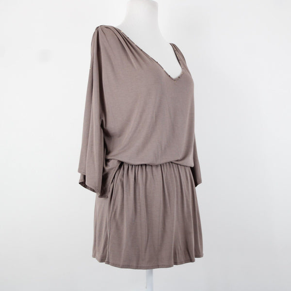 Cache NEW $79 Honey Brown Rhinestones V Neck Cold Shoulder Viscose Spandex Top