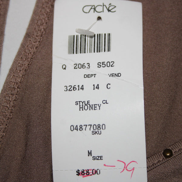 Cache NEW $79 Honey Brown Rhinestones V Neck Cold Shoulder Viscose Spandex Top