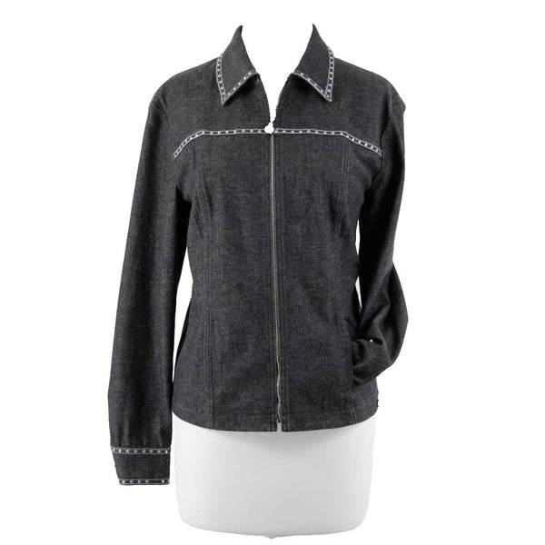 St John Sport Sz S Gray Denim Silver Stud Detail Pockets Jacket