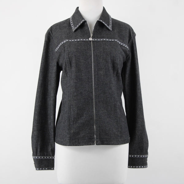 St John Sport Sz S Gray Denim Silver Stud Detail Pockets Jacket