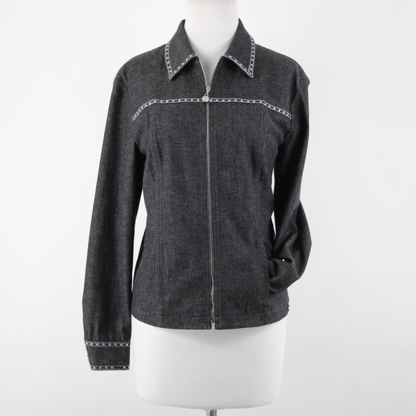 St John Sport Sz S Gray Denim Silver Stud Detail Pockets Jacket