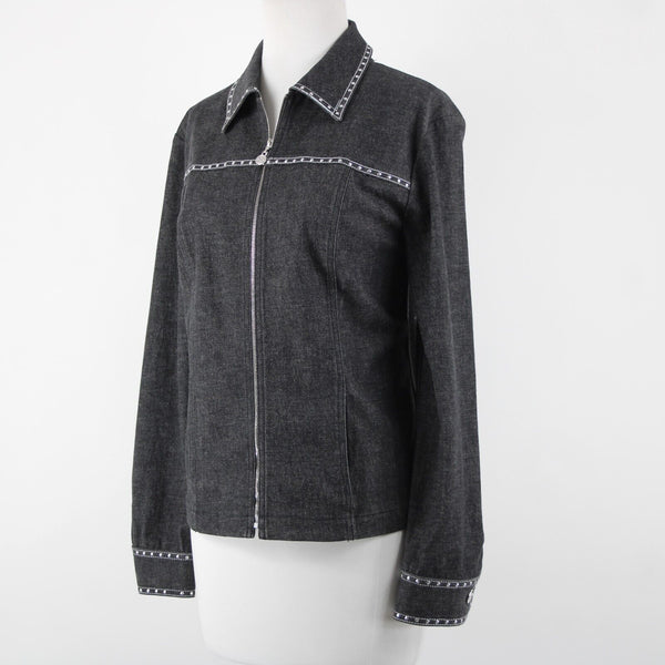 St John Sport Sz S Gray Denim Silver Stud Detail Pockets Jacket