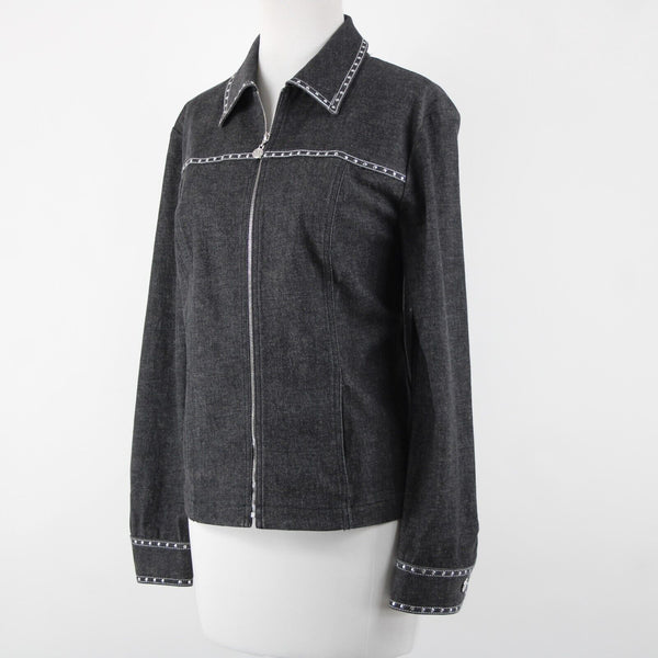 St John Sport Sz S Gray Denim Silver Stud Detail Pockets Jacket
