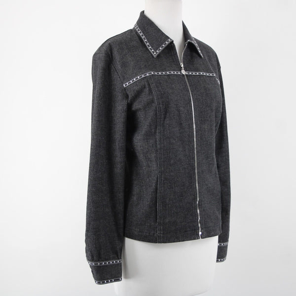 St John Sport Sz S Gray Denim Silver Stud Detail Pockets Jacket
